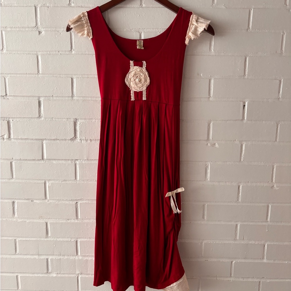 Red dress with lace accents